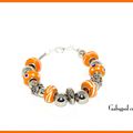 bracelet charms style européen argenté et orange