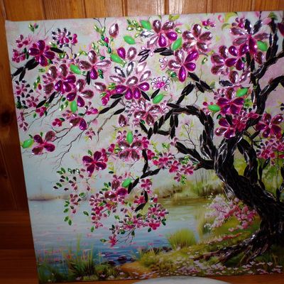 un cerisier en fleurs : diamond painted