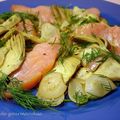 Poêlée d'artichauts poivrades au saumon fumé