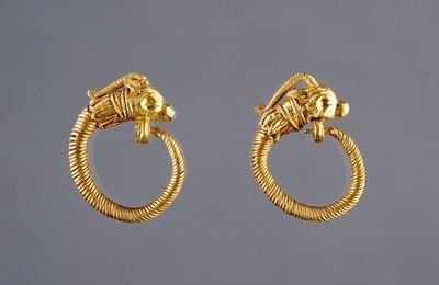 Hoop Earring with Ibex Head Finial, Greek, 225–175 B.C.