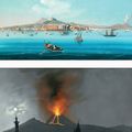 Ecole napolitaine. Une vue du golfe de Naples et une vue de l'éruption du Vésuve 