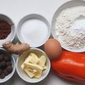 Muffins chocolat épicé coeurs gélifiés poivrons/gingembre/piment 