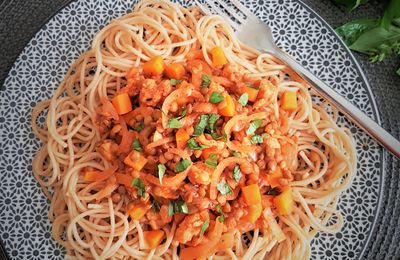 ...Spaghetti bolognaise végétale aux lentilles...