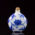 A blue overlay glass snuff bottle. Beijing Palace Workshops, incised Qianlong four-character mark and of the period