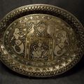Ancien Plateau Damasquiné Niellé Indo-Persan Perse Antique Engraved Tray / Ref IND04