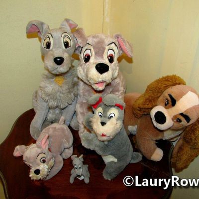 5 Peluches des personnages "La belle et le clochard". 