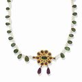 A pearl and gemset gold necklace, India, 19th century