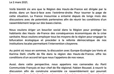 Régionales : Hauts de France accord EELV-LFI