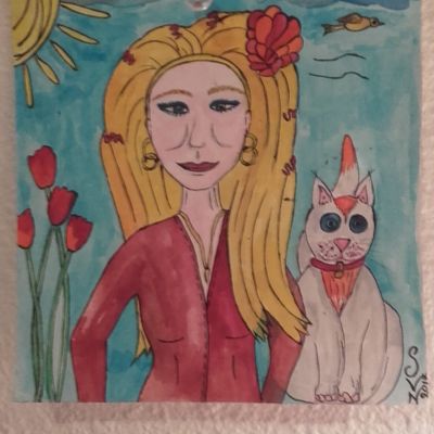 "Véro et son chat", Illustration Jeunesse, aquarelle