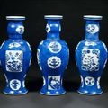 Three large blue and white baluster vases - Kangxi