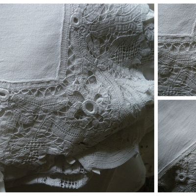 Serviettes, nappes anciennes, carrés de dentelles...