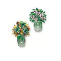 Pair of multi-colour jadeite, gem-set and diamond 'Spring and Autumn' brooches