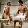 Laurence Olivier (Crassus) et John Gavin (Jules César) - 1960 - tournage Spartacus