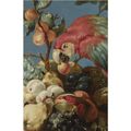 Follower of Frans Snijders, A parrot perched on an abundance of fruit, including oranges, pears, grapes, prunes and a pomegranat