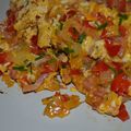 Omelette poivrons - lardons et ciboulette