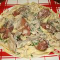 Foies de volaille aux Fettuccine qualité pâte fraîche sauce crème champignons