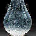 A glass vase imitating rock crystal with pine and crane design. China, late Qing dynasty.