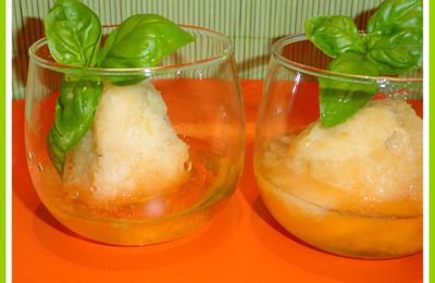 COUPE GLACEE SORBET MELON, BASILIC ET MELONADE