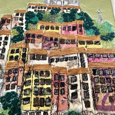 "La Passerelle", 55x55cm - Lyon et la soie