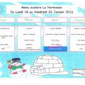 Menus du 18 au 22 janvier 2016