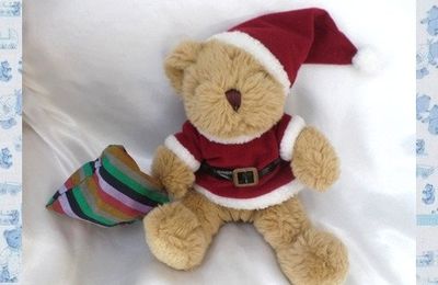 Doudou Peluche Ours Marron Assis Père Noel Sac Rayures The Teddy Bear Collection 