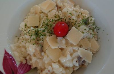 Risotto, champignons, parmigiano et  tofu soyeux