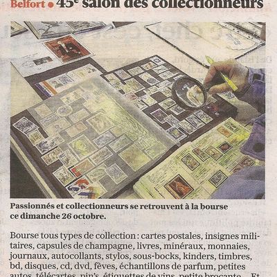 45e Salon des Collectionneurs à Belfort, l’article de L’Est Républicain annonçant la manifestation du 26 octobre 2025