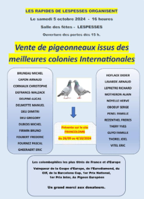 Départs programmés de 3 pigeonneaux.