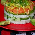 Mini sushi cake au saumon, mangue verte et gingembre-mangue