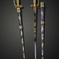 A rare jewelled and Canton-enamelled gilt-decorated sword and basse-taille scabbard with gold foils Qing Dynasty, Jiaqing Period