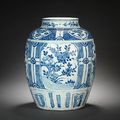 A large blue and white jar. Wanli