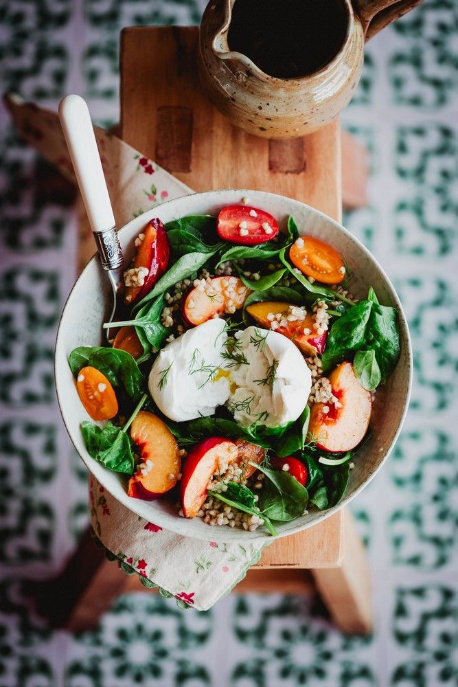 salade d'été, burrata, sarrasin, nectarine, vinaigre balsamique, huile d'olive, salade fraicheur, facile