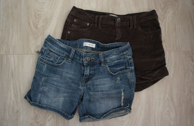 Lot de 2 shorts (bleu jean et marron daim) "Cache-Cache"