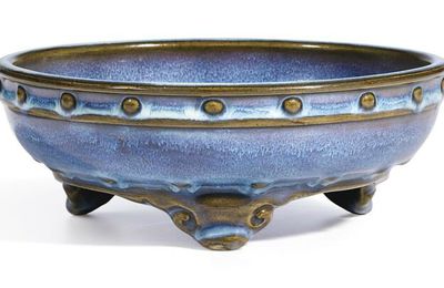 A fine and brilliantly splashed lavender-glazed 'Jun' narcissus bowl, Early Ming dynasty