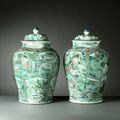A Pair of Large Famille Verte Jars & Covers with Riverscapes, China, Kangxi period (1662 – 1722), circa 1700-1720