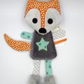 Doudou renard gris orange vert