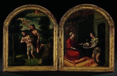 Diptyque : Le baptême du Christ et Salomé apportant la tête de Saint Jean-Baptiste à Hérodiade. Espagne, XVIe siècle