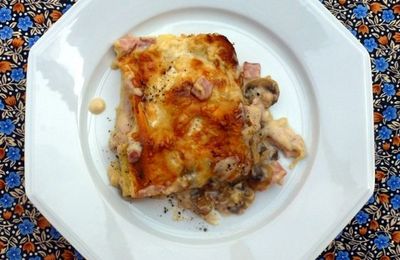Lasagnes de rentrée des classes, champignons de Paris, jambon, comté