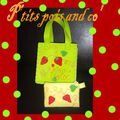 ensemble sac + porte-monnaie vert "fraises, Cloé'"