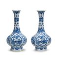 A pair of blue and white hexagonal vases, Kangxi period(1662-1722), CD monograms