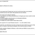 REPONSE DE STEPHANE MERCURIO A LA MINISTRE DE LA CULTUE