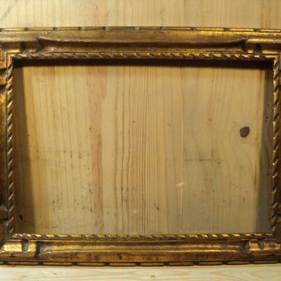 Ancien Cadre Bois Sculpté Doré Feuille Format 5P Gravure Aquarelle / REF342