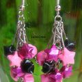 VENDUES - Origami - Boucles d'oreilles Pluie d'étoiles noires & roses