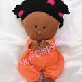 Doudou Poupée Chiffon Bébé Métisse Pyjama Orange Rayures Rose Lilliputiens