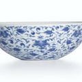 A rare blue and white 'Lotus Scroll' 'Mantouxin' bowl, Mark and period of Yongzheng