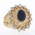 Buccellati, spectaculaire bague en or 750 en forme d'étoile sertie d'un saphir ovale et de diamants