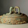 Rare and Magnificent Bronze Drum Stand with Three Coiled Snakes