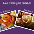 Duo d'escargots briochés (pralines & raisins)