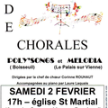 Concert le 2 février 2019 Eglise St Martial - Beaubreuil avec la chorale Poly'song et Mélodia à 17h