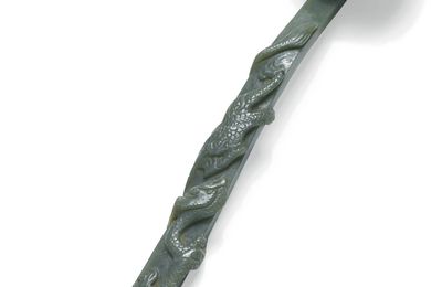 A grey jade ruyi sceptre, Qing dynasty, 19th century